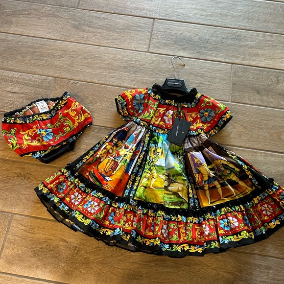DOLCE & GABBANA Multicolor Masterpiece Dress with bloomers size 18-24 month. - Picture 8 of 16